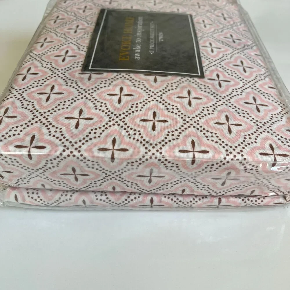 Evoke Home Awake To Inspiration Pink Twin 3 piece Size Sheet Set Microfiber GEO